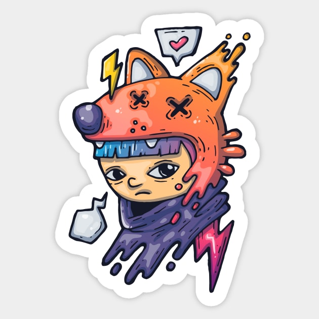 Emo Girl with Wolf Hat Onsie Sticker by Honey Arts